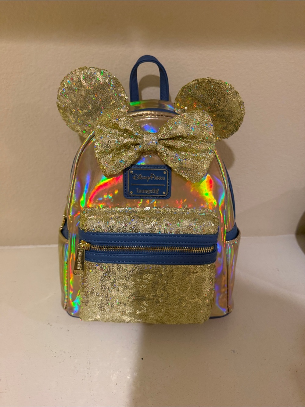Loungefly Gold Sequin & Holographic Mickey Ear Kids Backpack